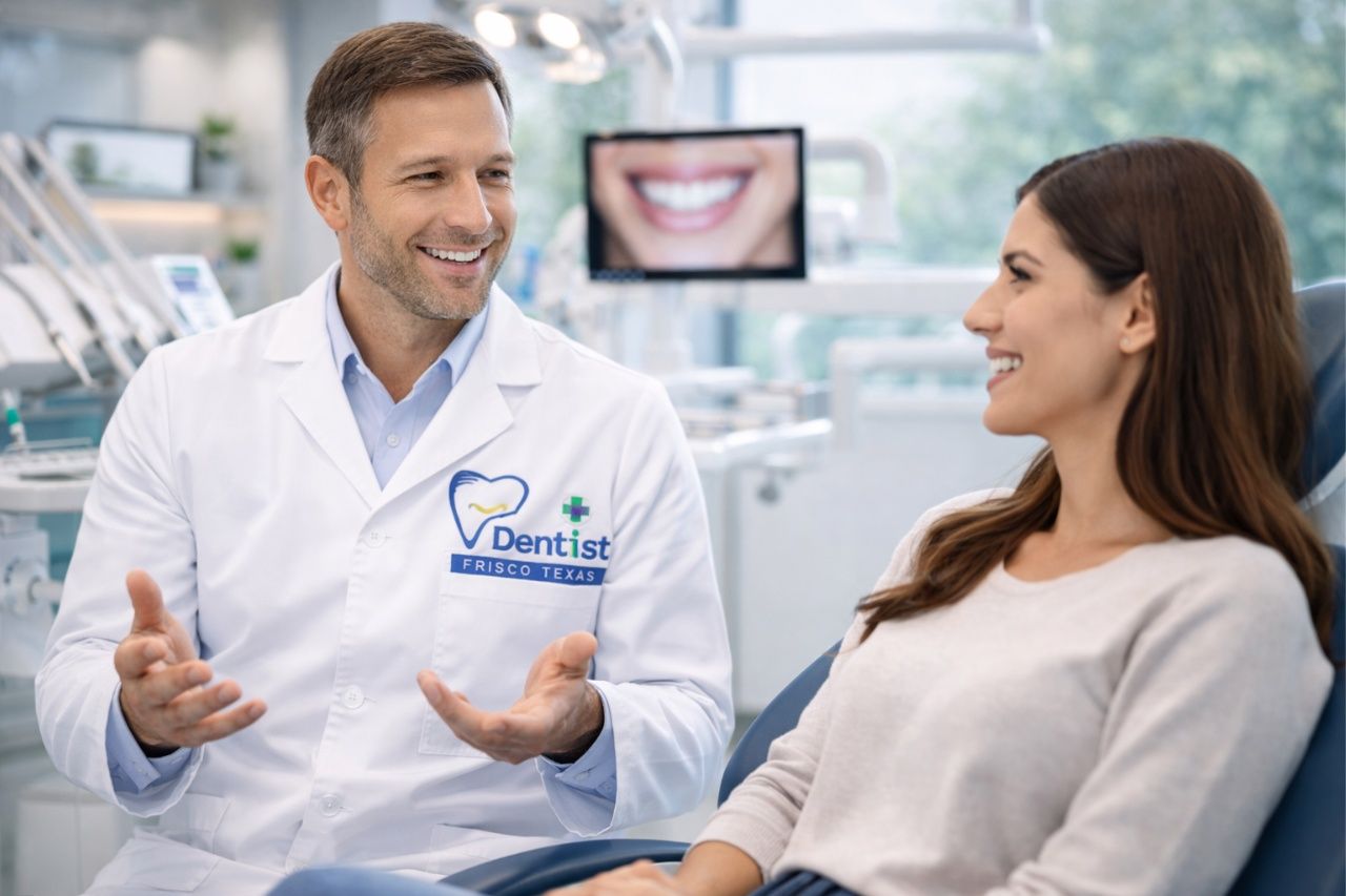 Dentist in Frisco TX consulting with patient about dental implants and cosmetic dentistry